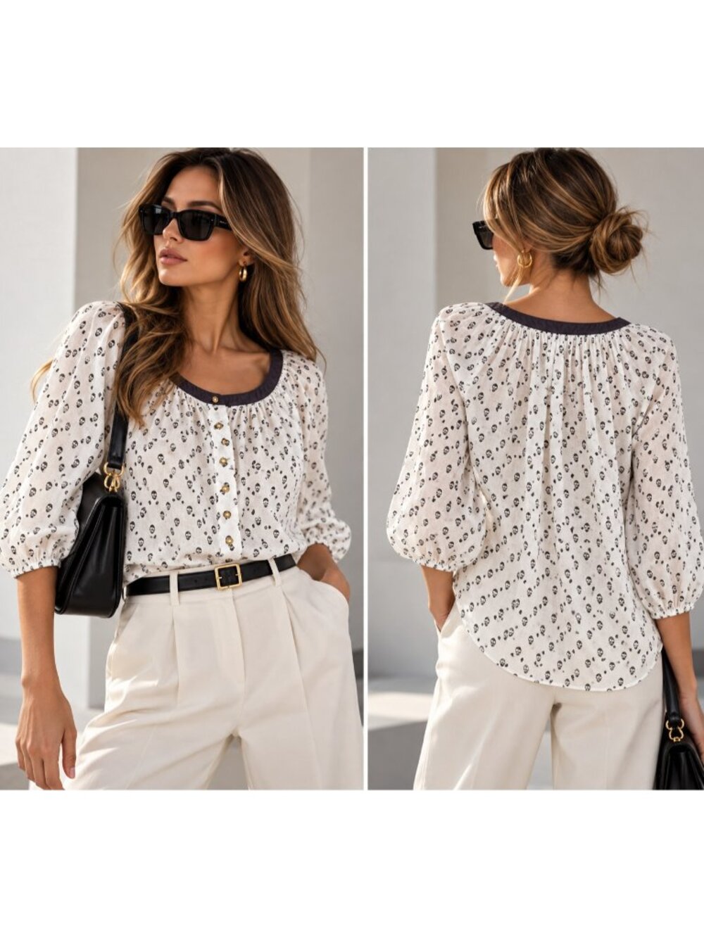 Maison Scotch Les Bon Vivants Skull Print Blouse White Black Size S